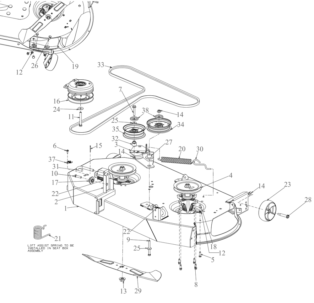 Deck Diagram and Parts List for RZT-SX46EFI (17RWCBYN010)(2021) Cub Cadet Lawn Tractor